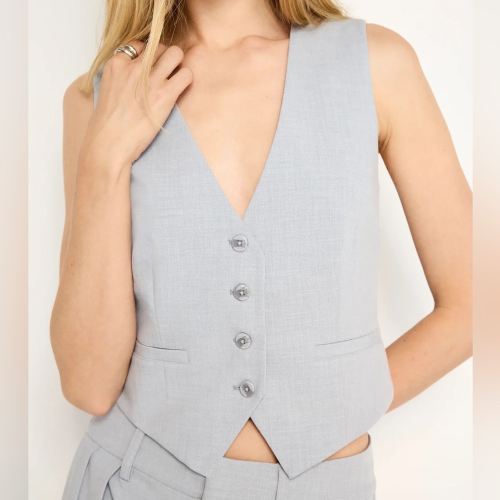 NWTs Good American Sharkskin Suit Waistcoat Suiting Vest in Heather Grey 3XL